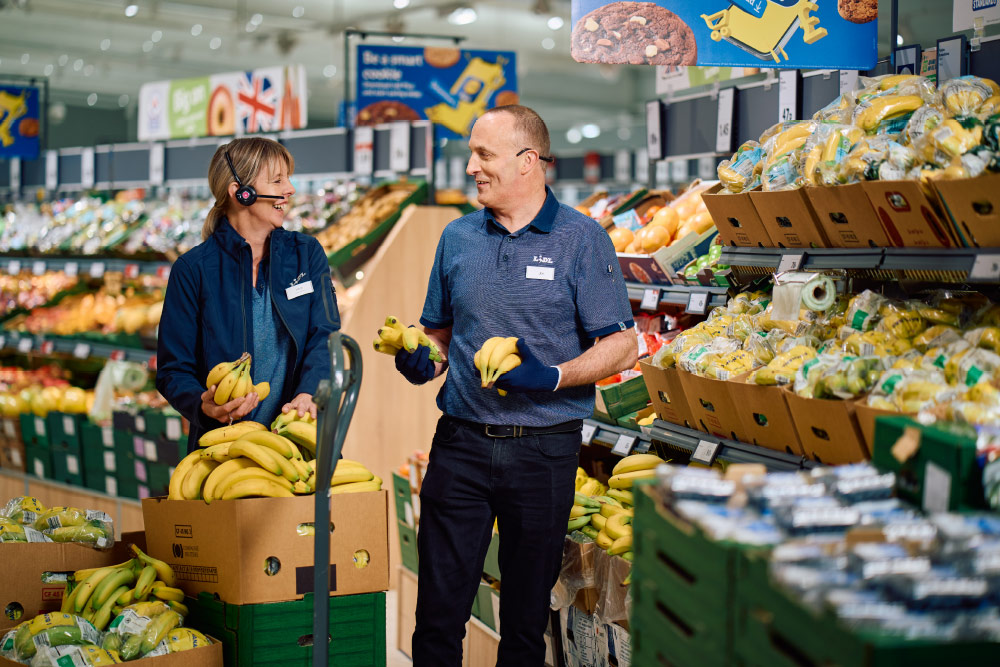 Lidl staff and fruit and veg