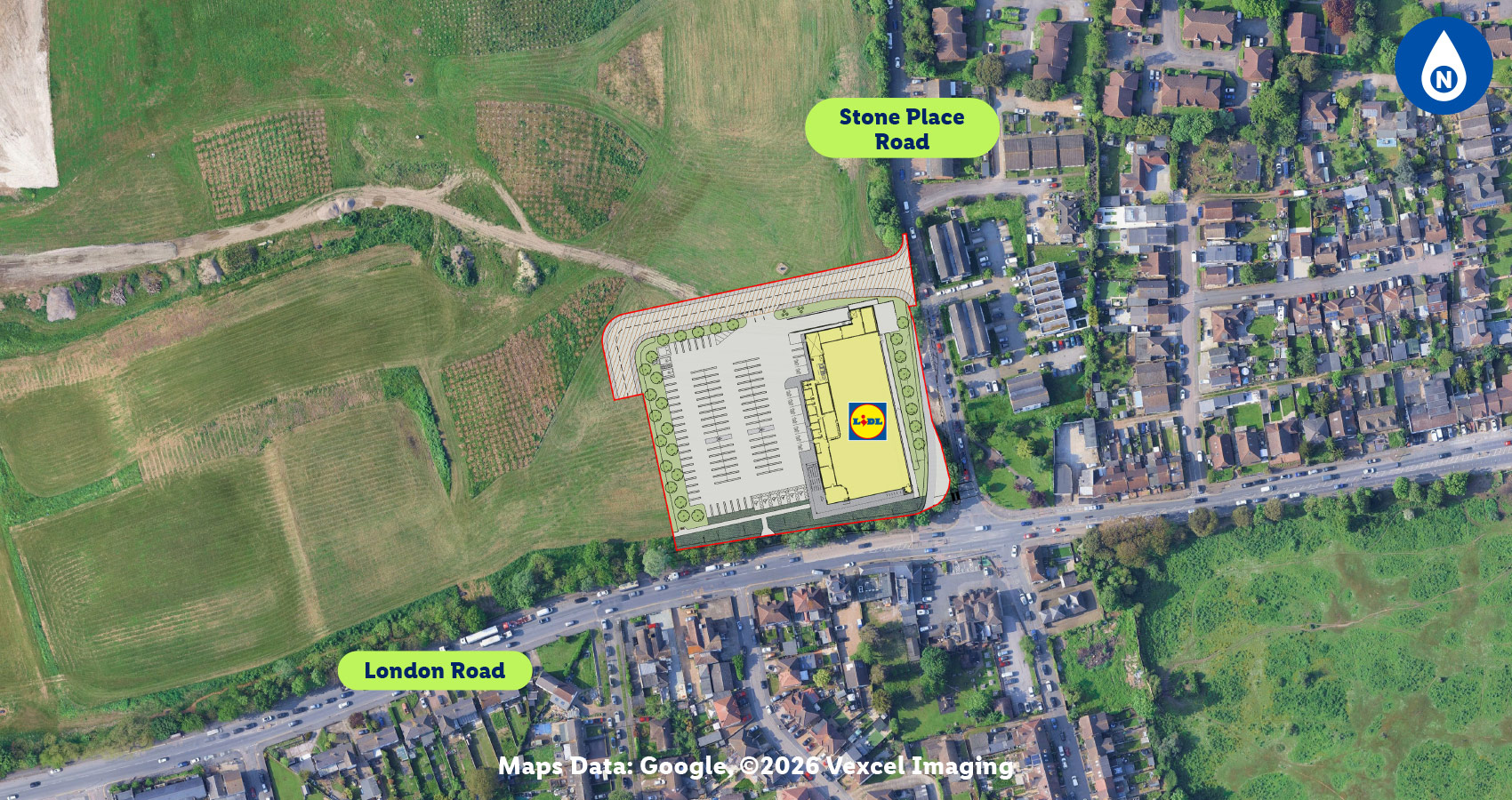 aerial photograph of the site with the proposed store